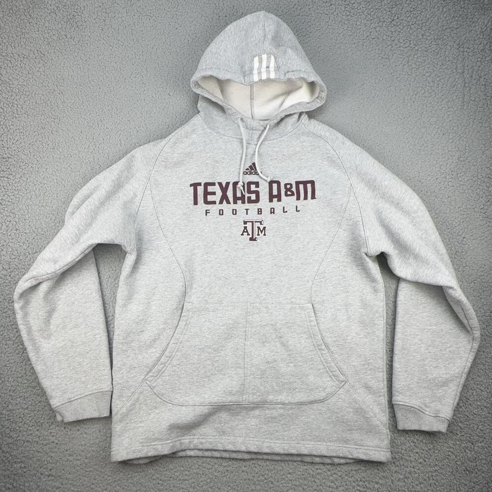 Texas A&M Aggies Hoodie Sweatshirt Mens Large Gray NCAA Football Adidas Pullover